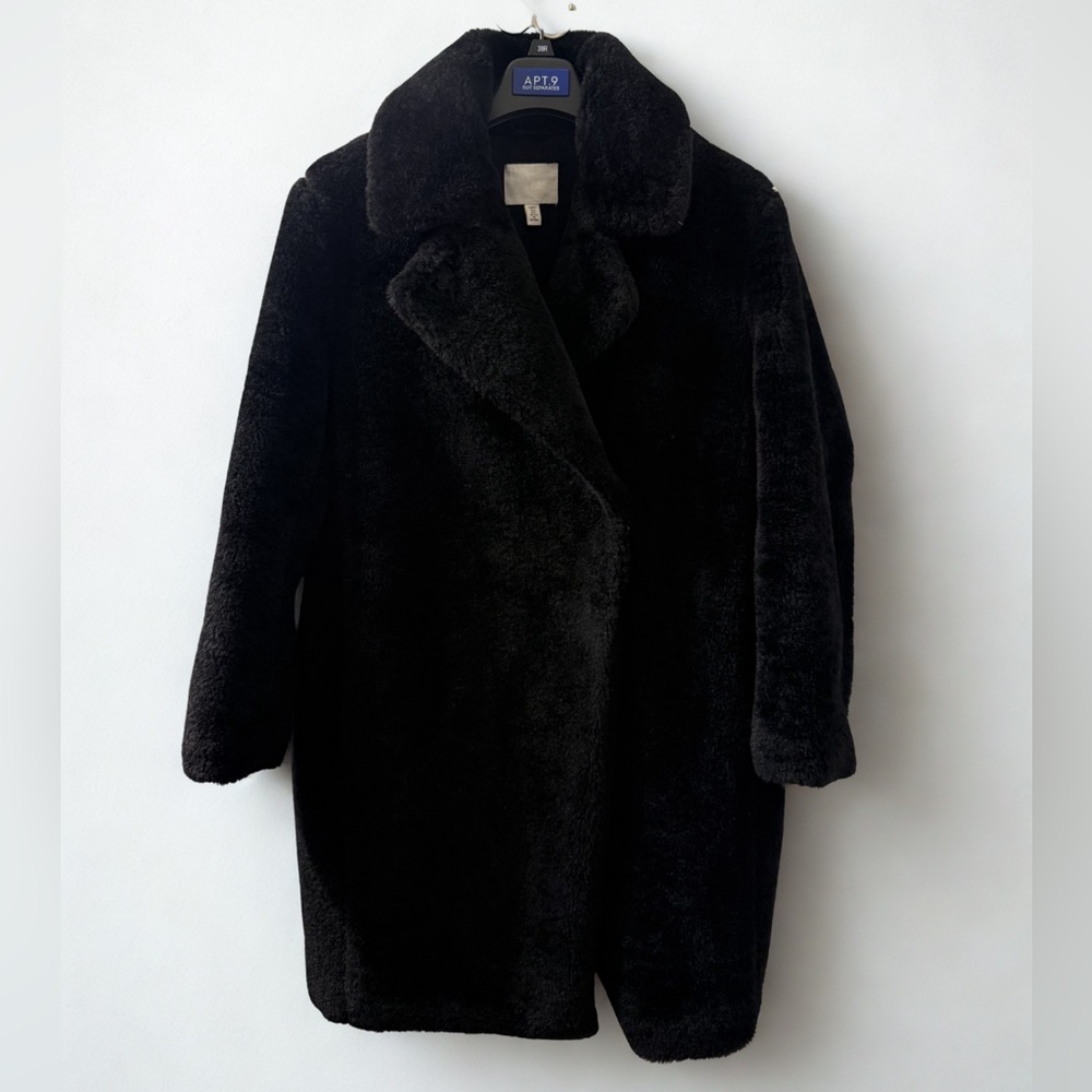 H&M Black Teddy Coat Faux Fur Plush Jacket